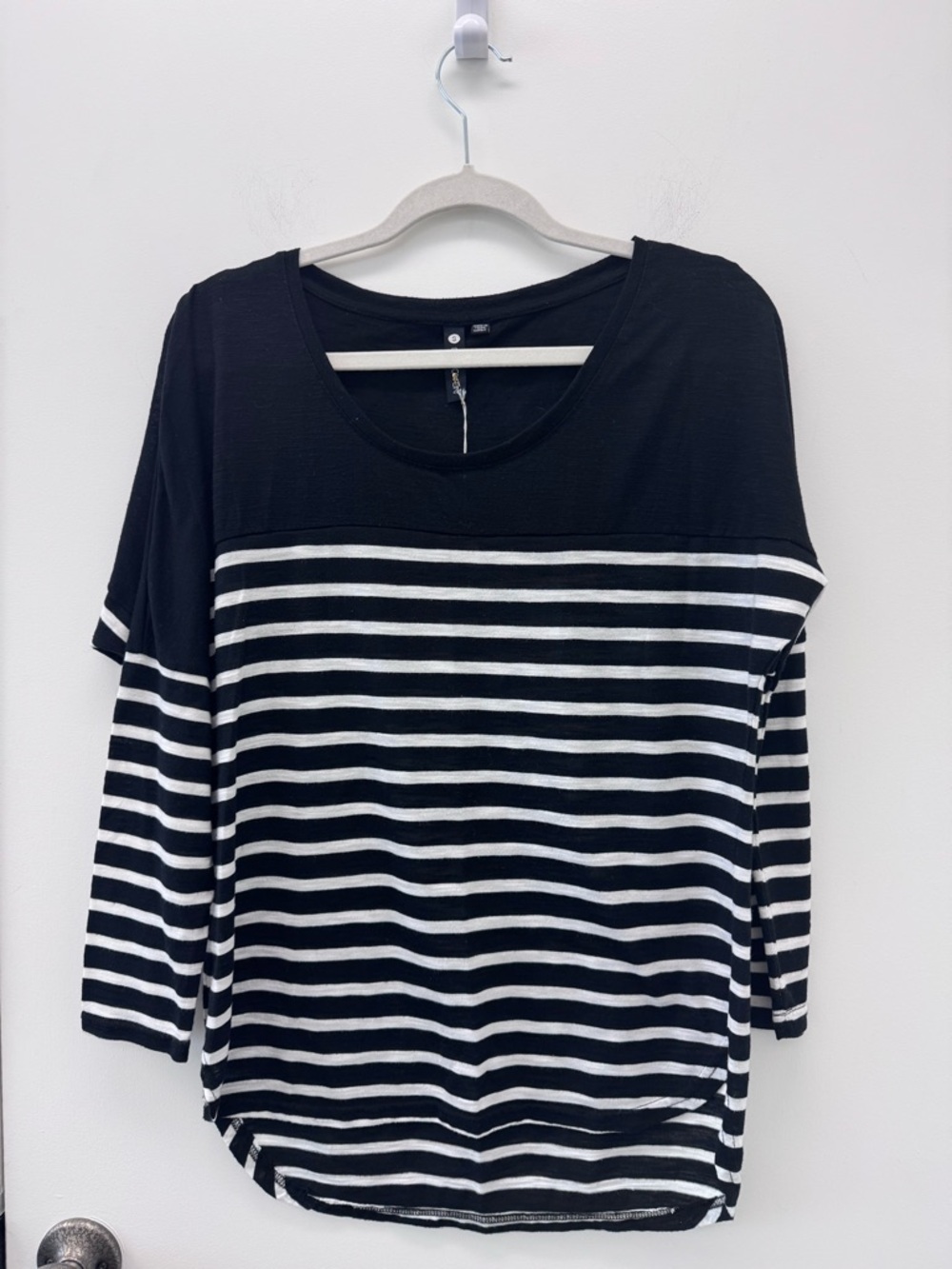 Cotton On Black & White Striped Long-Sleeve Scoop Neck Top